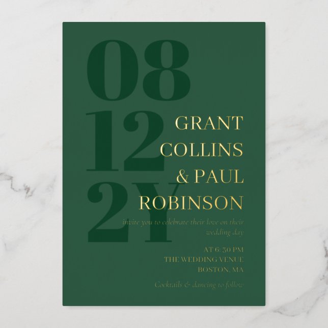 Elegant Hunter Green Gold Typography Foil Invitation (Front)