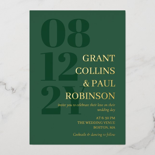 Elegant Hunter Green Gold Typography Foil Invitation (Front)