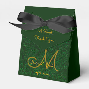 Elegant Hunter Green Gold Wedding Monogram Favor Boxes