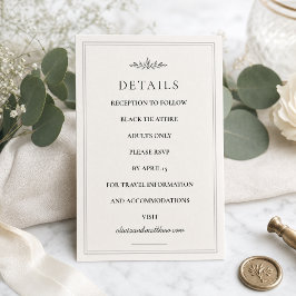 Elegant Hunter Green Monogram Wedding Details Card