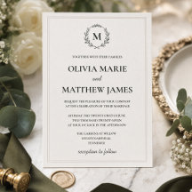 Elegant Hunter Green Monogram Wedding Invitation |