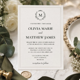 Elegant Hunter Green Monogram Wedding Invitation |
