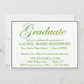 Elegant Hunter Green Script Graduation Party Invitation