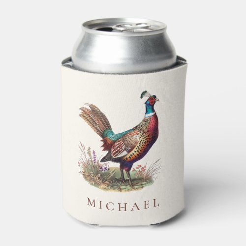 Elegant Hunting Pheasant Custom Name Can Cooler