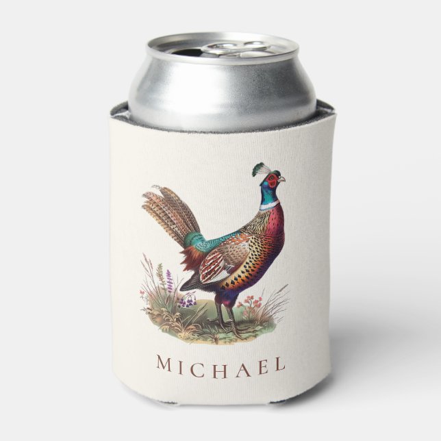 Elegant Hunting Pheasant Custom Name Can Cooler (Can Front)