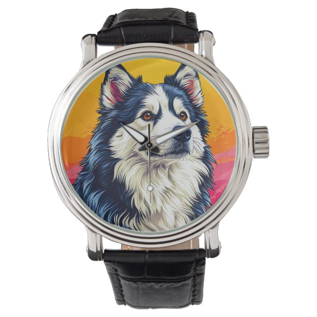 Elegant Husky Portrait with Vibrant Sunset Watch (Front)