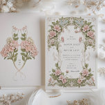 Elegant Hydrangea Art Nouveau Wedding Invitation<br><div class="desc">This exquisite wedding invitation set features an elegant Art Nouveau design adorned with intricate hydrangea and floral motifs. The front of the invitation beautifully frames the wedding details with lush green foliage and delicate hydrangeas in shades of soft pink and cream, set against a classic white background. The back of...</div>