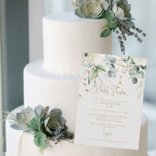 Elegant Hydrangea Beige Bridal Shower Invitation