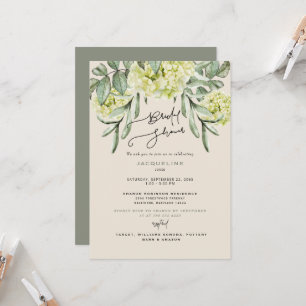 Elegant Hydrangea Beige & Sage Bridal Shower Invitation