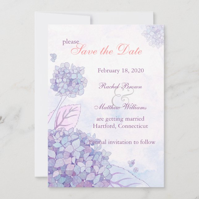 Elegant Hydrangea Blooms Floral Save the Date Invitation (Front)
