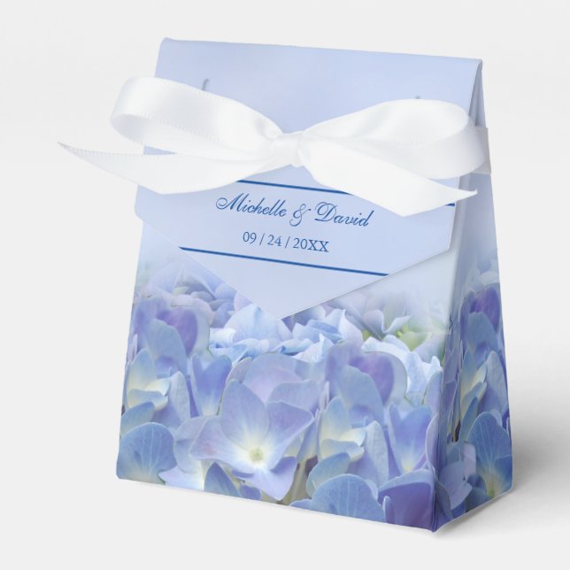 Elegant Hydrangea Blue Florals Wedding Favor Box (Front Side)