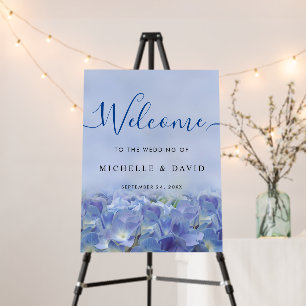 Elegant Hydrangea Blue Florals Wedding Welcome Foam Board