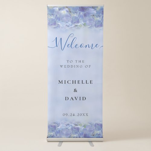 Elegant Hydrangea Blue Florals Wedding Welcome Retractable Banner