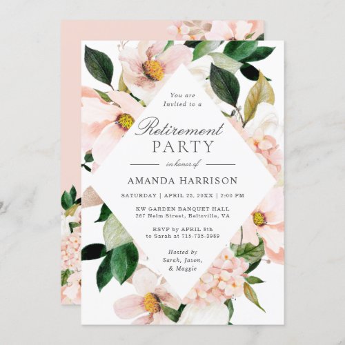 Elegant Hydrangea Blush Floral Retirement Party Invitation