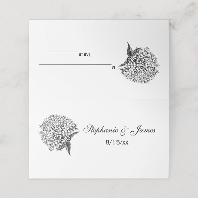 Elegant Hydrangea Bouquet #2 Wedding Couple Place Card (Outside Unfolded)