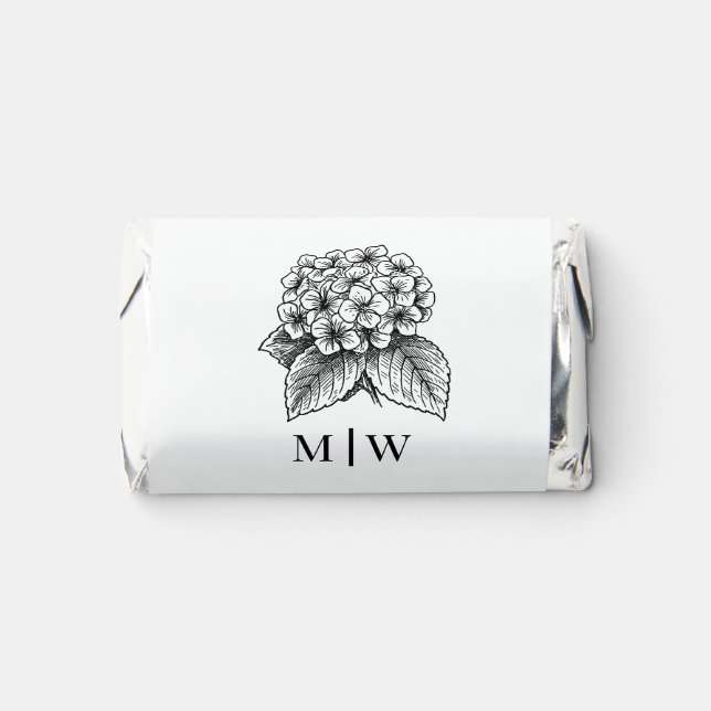 *Elegant Hydrangea Bouquet Wedding Couple Initials Hershey's Miniatures (Front)