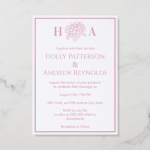 Elegant Hydrangea Bouquet Wedding Couple Letterpress Photo Cards