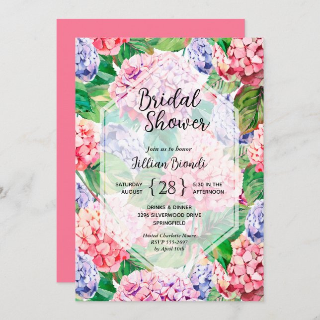 Elegant Hydrangea Bridal Shower Invitation (Front/Back)