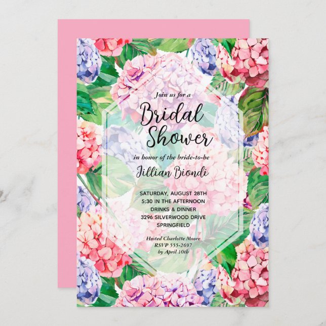 Elegant Hydrangea Bridal Shower Invitation (Front/Back)
