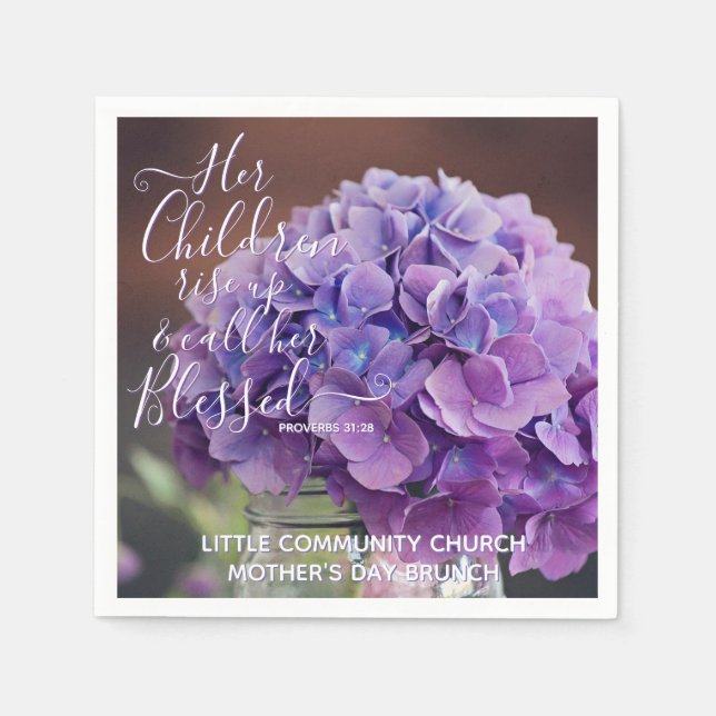 Elegant Hydrangea Christian Mothers Day Verse Napkins (Front)