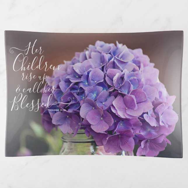 Elegant Hydrangea Christian Mothers Day Verse Trinket Tray (Front)