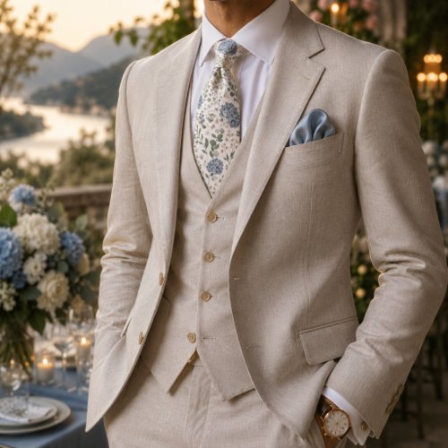 Elegant Hydrangea & Eucalyptus Wedding Neck Tie
