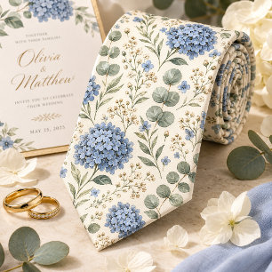 Elegant Hydrangea & Eucalyptus Wedding Neck Tie