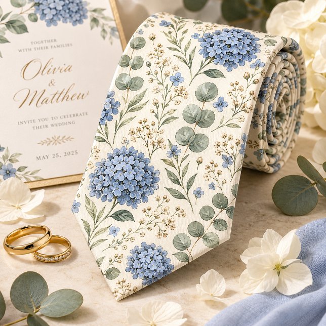 Elegant Hydrangea & Eucalyptus Wedding Neck Tie (Creator Uploaded)