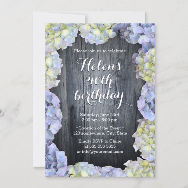 Elegant Hydrangea Floral Birthday Party Invitation (Front)