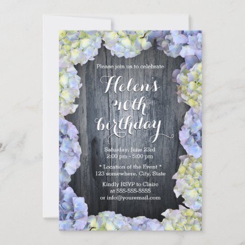 Stylish Hydrangea Flowers Wood Birthday Party 5x7 Paper Invitation Card
