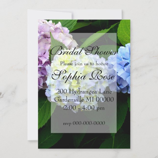 Elegant hydrangea floral wedding invitation (Front)