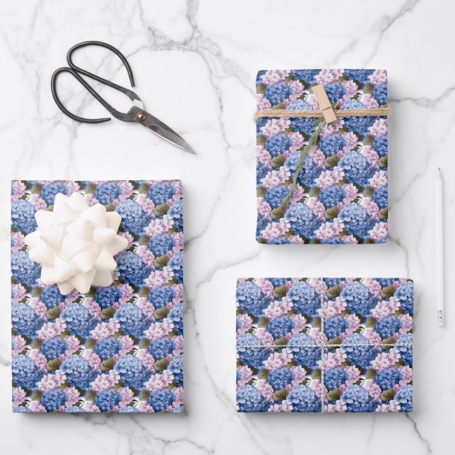 Elegant Hydrangea flower Wedding tiled  Wrapping Paper Sheets (Front)