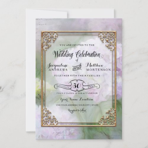 Elegant Hydrangea Flowers Lavender Purple Gold Invitation
