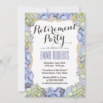 Elegant Hydrangea Flowers Retirement Party Invitation | Zazzle