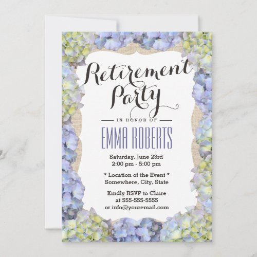 Elegant Hydrangea Flowers Retirement Party Invitation