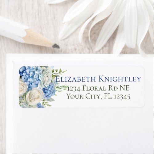 Elegant Hydrangea Flowers White Roses Address Label