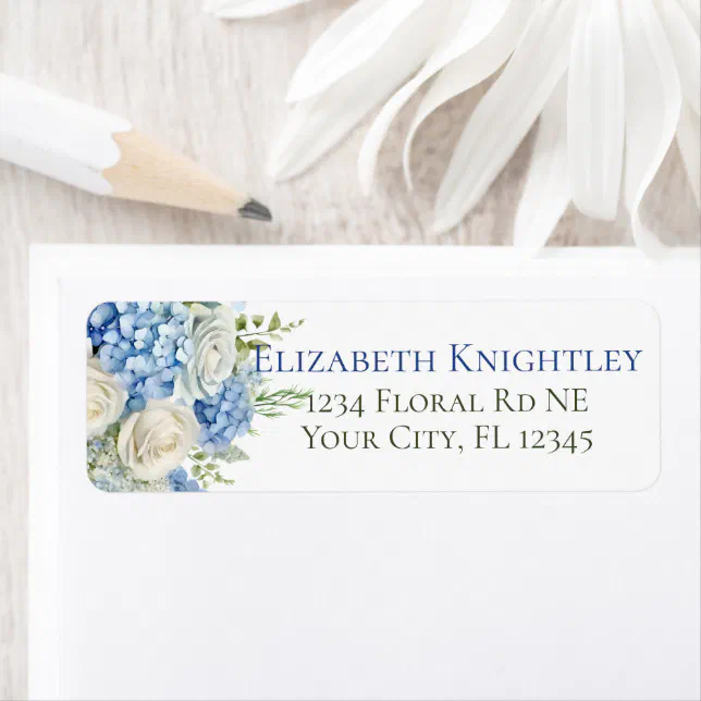 Elegant Hydrangea Flowers White Roses Address Label | Zazzle