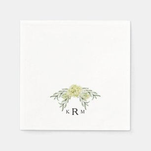 Elegant Hydrangea Foliage Monogram Cocktail Napkins