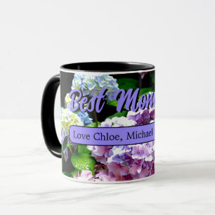 Elegant hydrangea garden pink purple floral photo mug