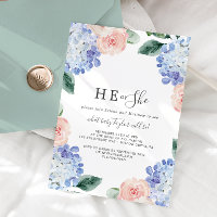 Elegant Hydrangea He or She Gender Reveal Party Invitation