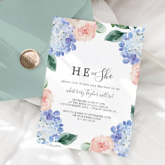 Elegant Hydrangea He Or She Gender Reveal Party Invitation at Zazzle