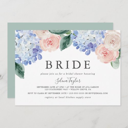 Elegant Hydrangea Horizontal Bride Bridal Shower Invitation