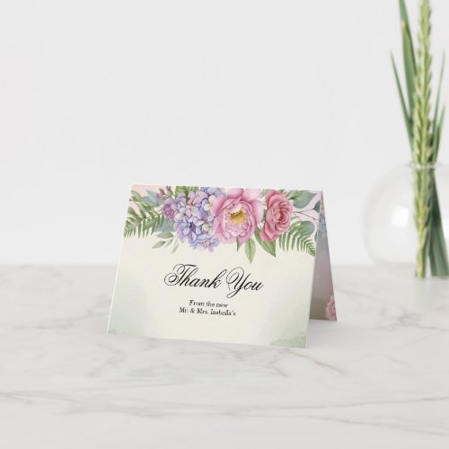 Elegant Hydrangea Peony Wedding Thank You Folded