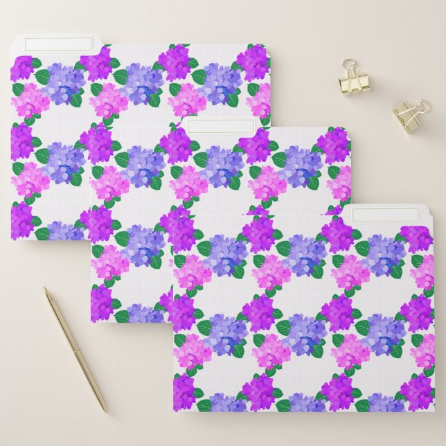 Elegant Hydrangea Pink Purple Flowers Bouquet File Folder (Set)