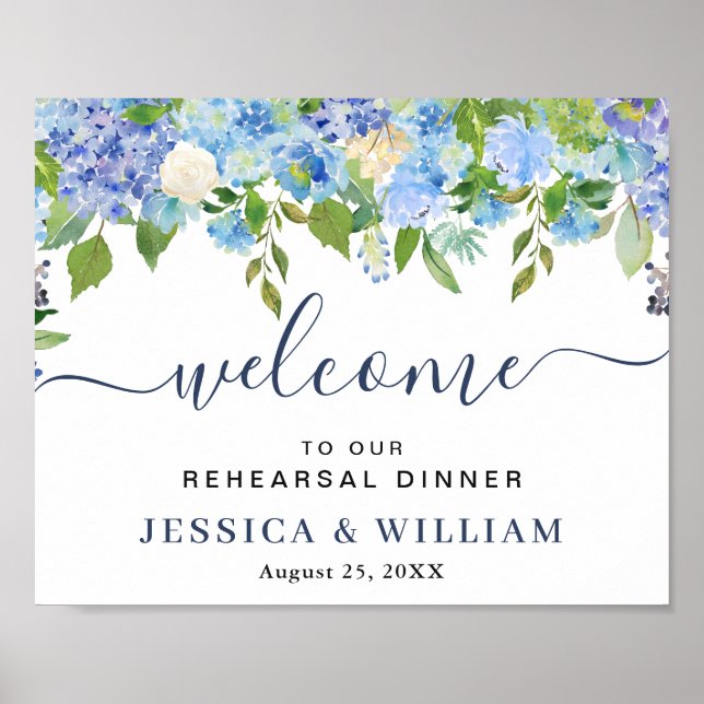Elegant Hydrangea REHEARSAL DINNER Welcome Sign (Front)