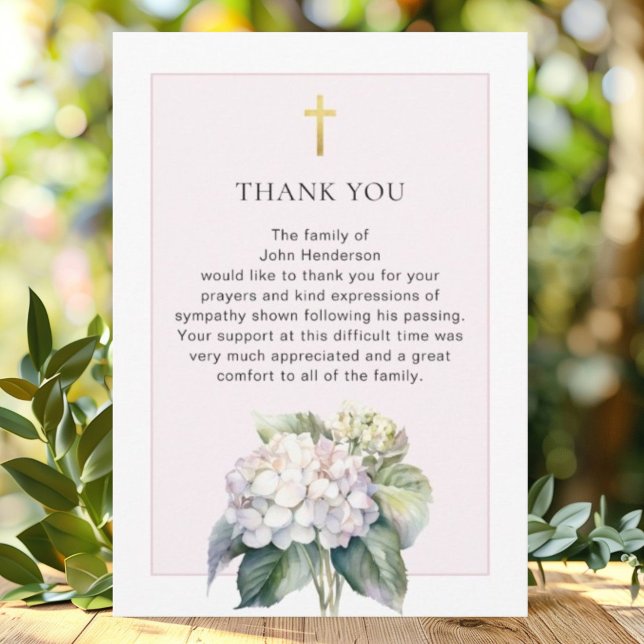 Elegant Hydrangea Religious Funeral Thank You Card (Creator Uploaded)