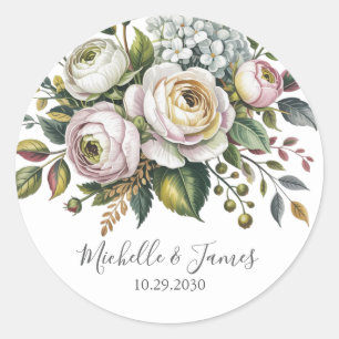 Elegant Hydrangea Rose Floral Wedding              Classic Round Sticker