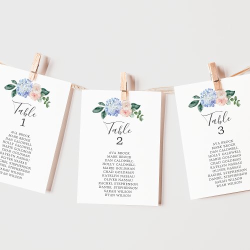 Elegant Hydrangea Table Number Seating Chart Cards