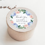 Elegant Hydrangea Thank You Wedding Favor Sticker<br><div class="desc">These elegant hydrangea thank you wedding favor stickers are perfect for a spring or summer wedding reception. The classic floral design features soft powder blue watercolor hydrangeas accented with neutral blush pink flowers and green leaves. Personalize the sticker labels with your names, the event (if applicable), and the date. These...</div>