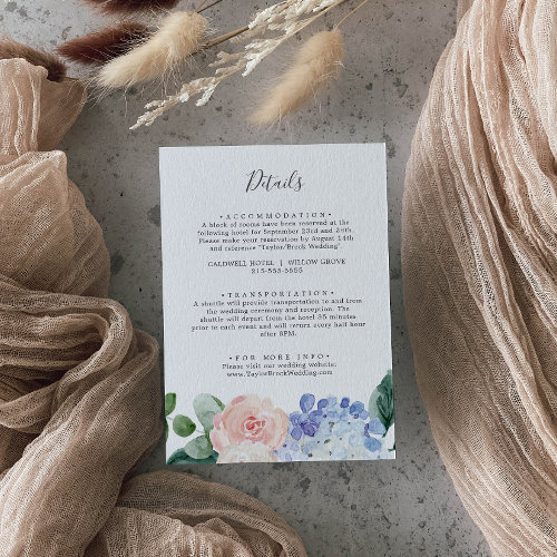 Elegant Hydrangea Wedding Details Enclosure Card